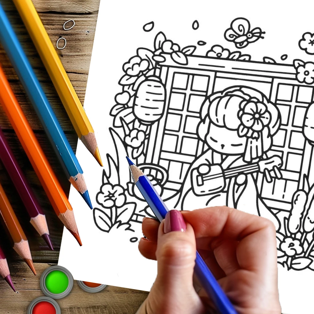 28 Pages Cutie Japan Style Coloring Book for Adult | Colouring Book, Drawing Supplies for Christmas, Thanksgiving