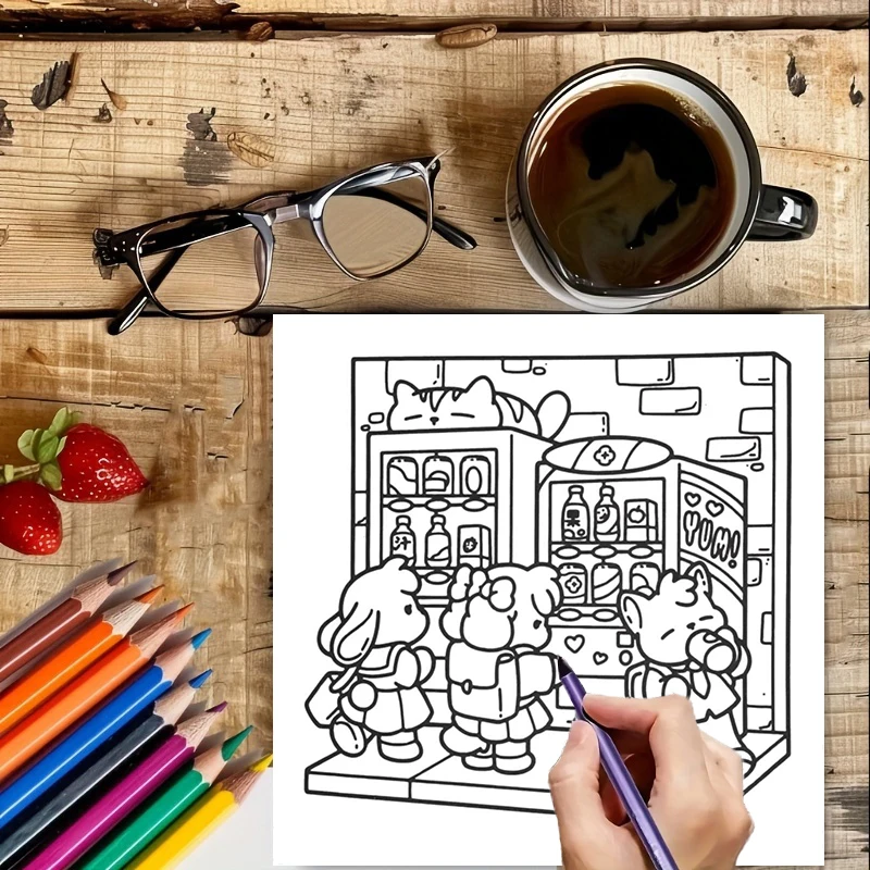 28 Pages Cutie Japan Style Coloring Book for Adult | Colouring Book, Drawing Supplies for Christmas, Thanksgiving