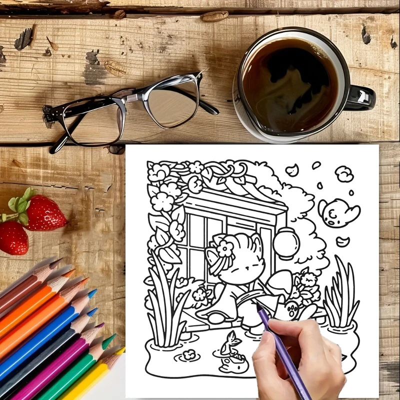 28 Pages Cutie Japan Style Coloring Book for Adult | Colouring Book, Drawing Supplies for Christmas, Thanksgiving