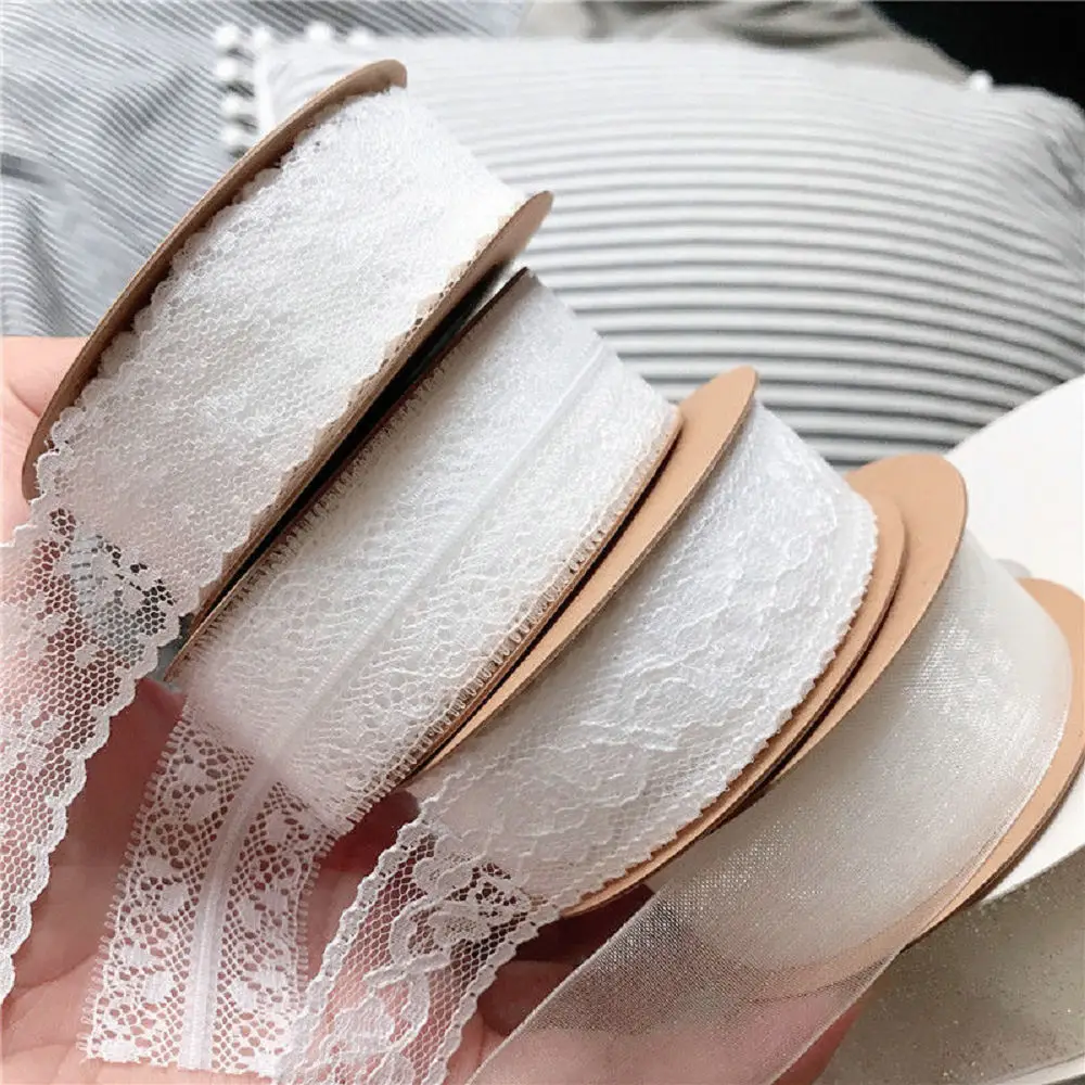 5 Meters Lace Ribbon White Fabric for Gift wrapping Christmas Wedding Decor DIY Crafts Elastic free lace Sewing accessories