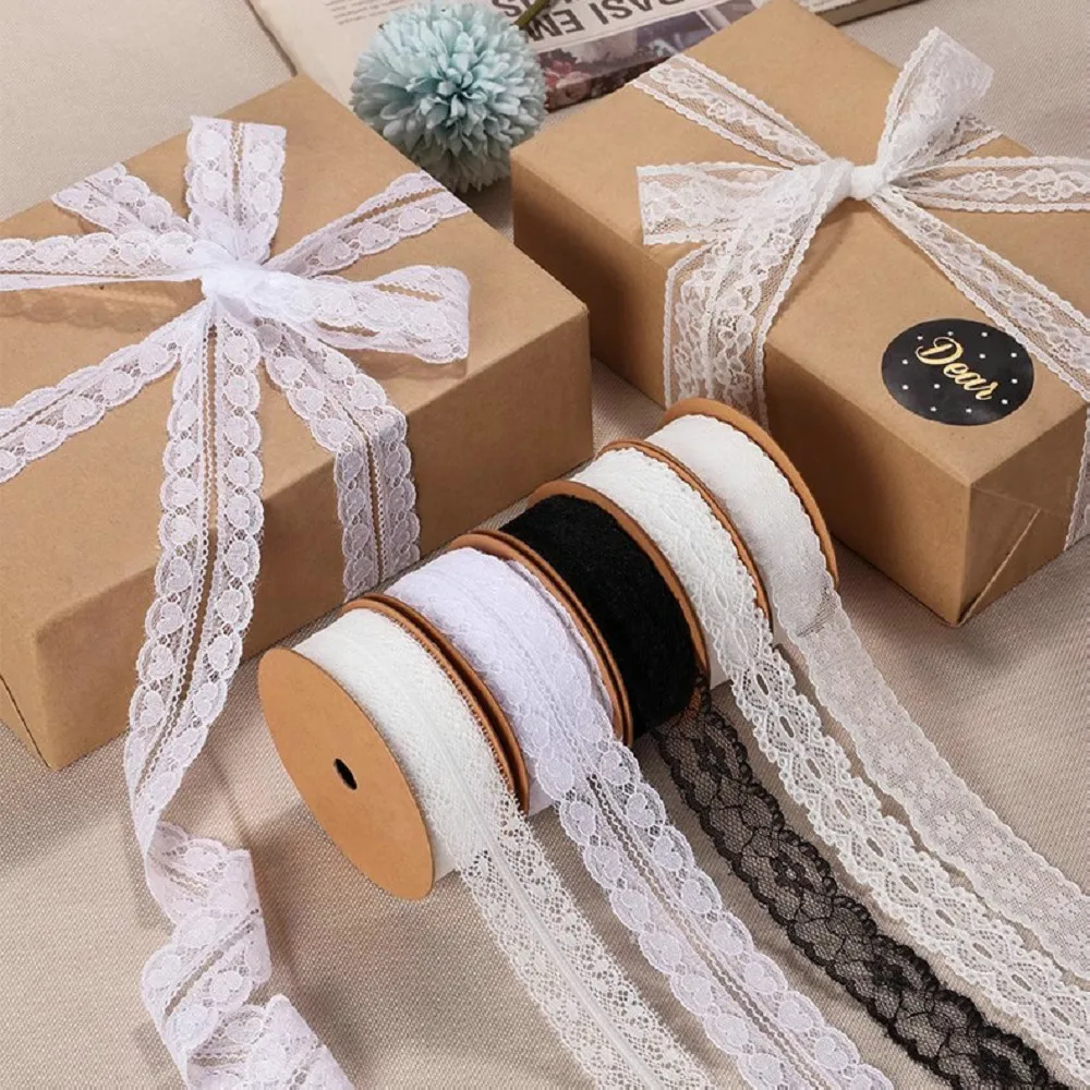 5 Meters Lace Ribbon White Fabric for Gift wrapping Christmas Wedding Decor DIY Crafts Elastic free lace Sewing accessories