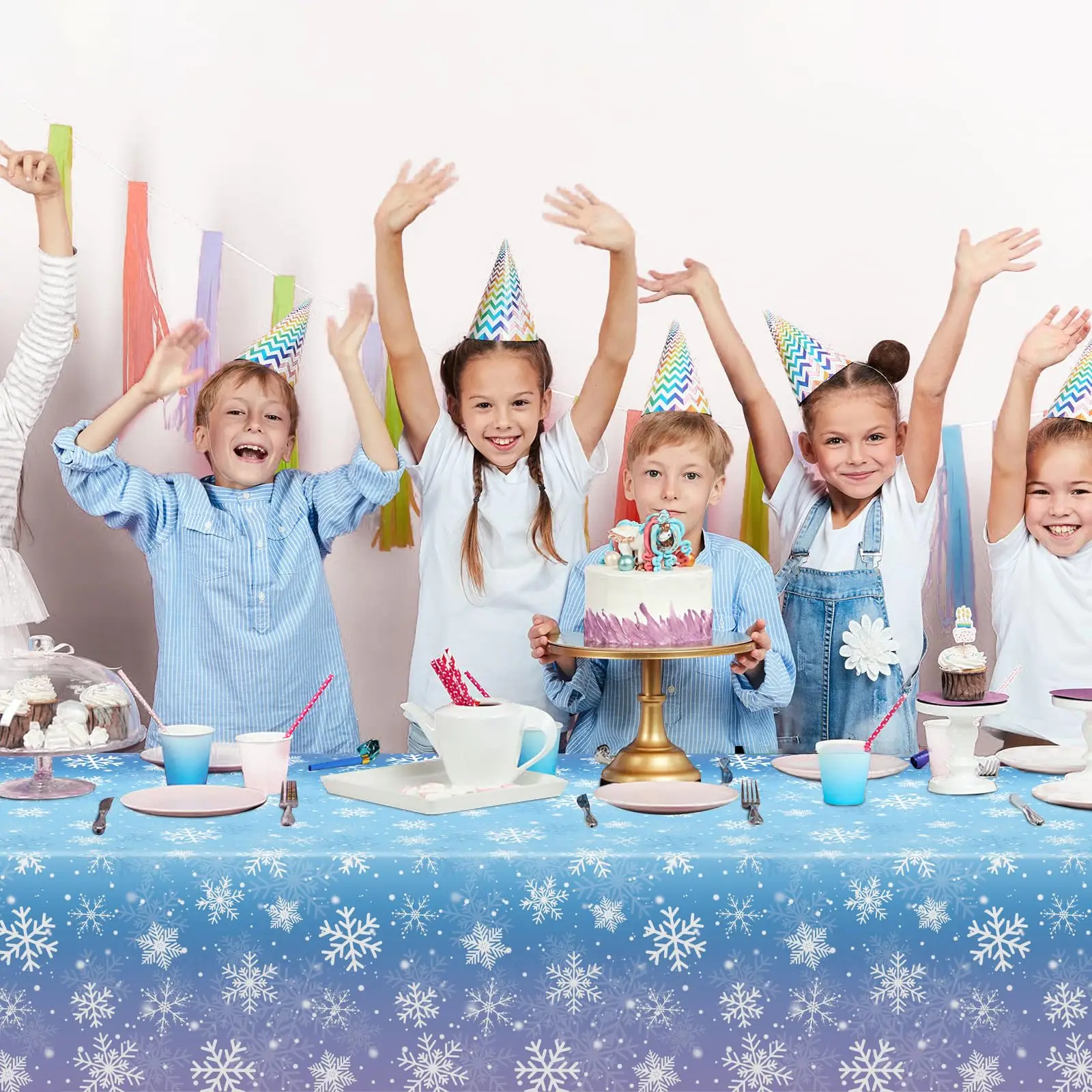 Winter Snowflake Tablecloth Frozen Themed Table Cover for Christmas Holiday Winter Wonderland Birthday Party Decoration