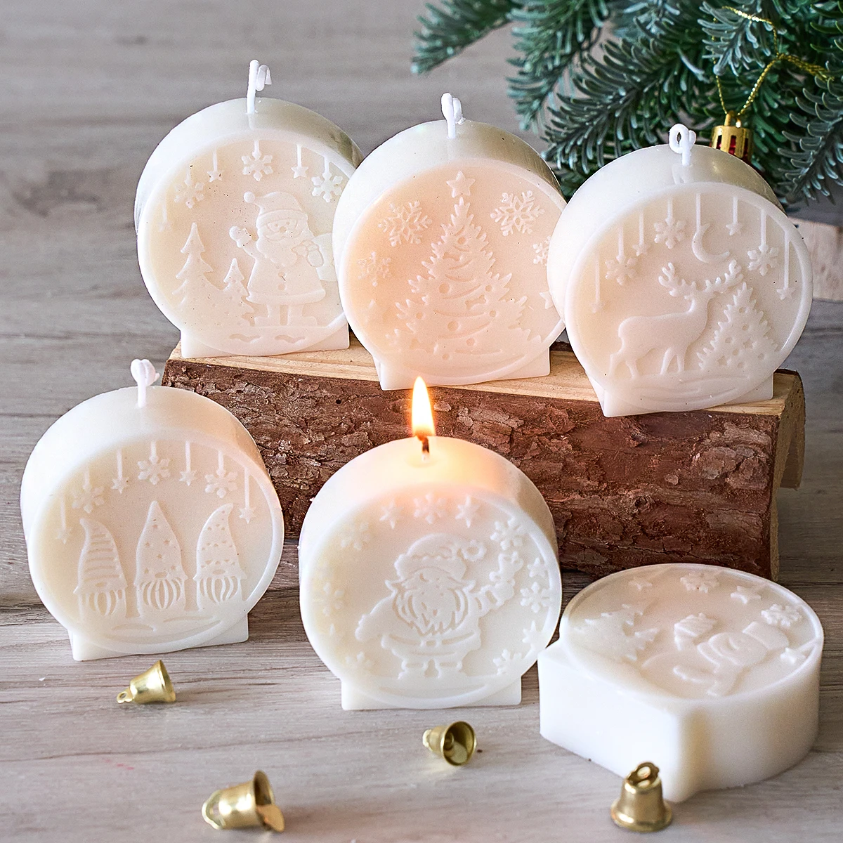 Christmas Ornaments Silicone Candle Mold DIY Handmade Relief Christmas Ball Plaster Resin Craft Casting Molds Home Xmas Decor