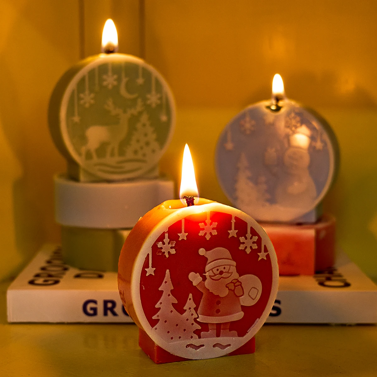 Christmas Ornaments Silicone Candle Mold DIY Handmade Relief Christmas Ball Plaster Resin Craft Casting Molds Home Xmas Decor