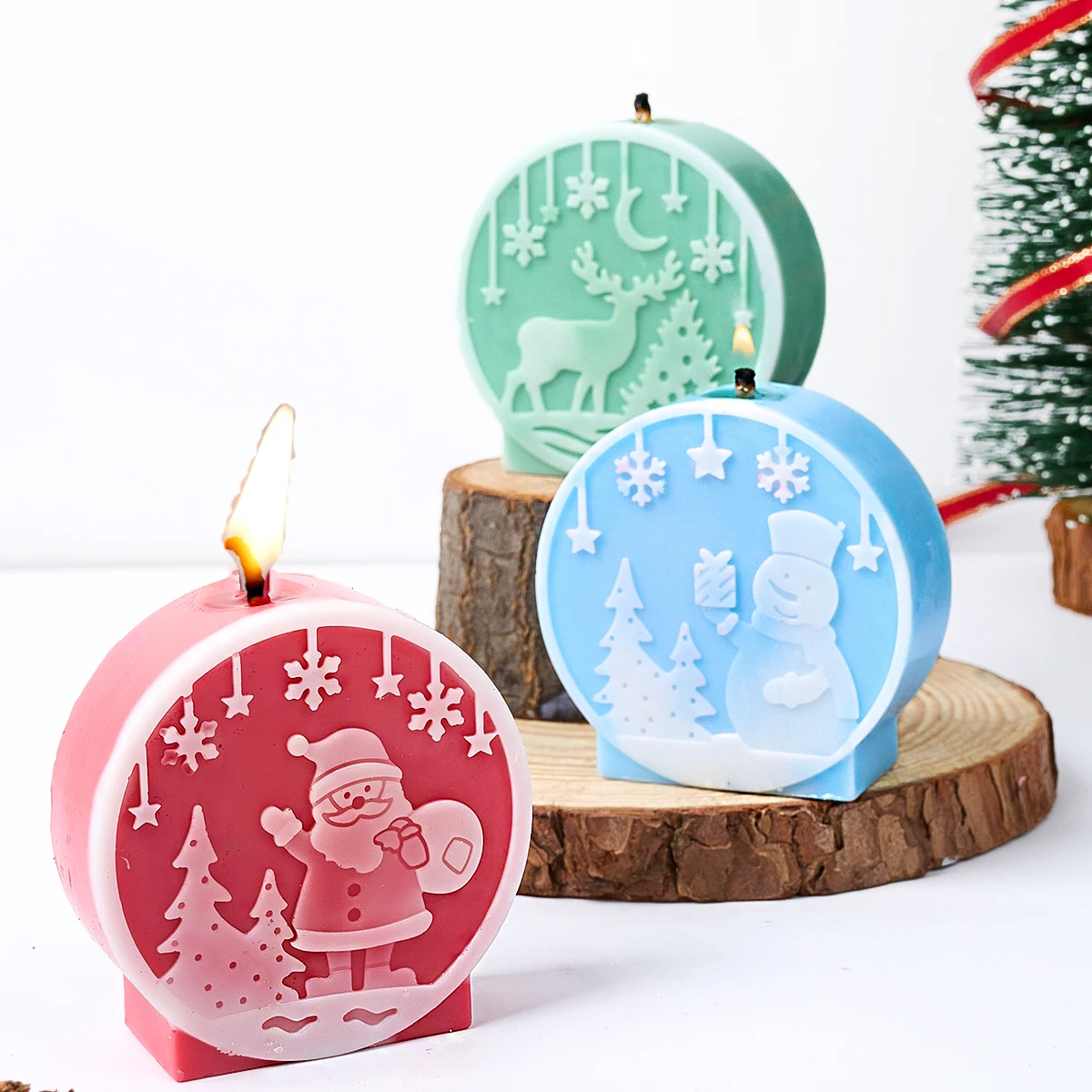Christmas Ornaments Silicone Candle Mold DIY Handmade Relief Christmas Ball Plaster Resin Craft Casting Molds Home Xmas Decor