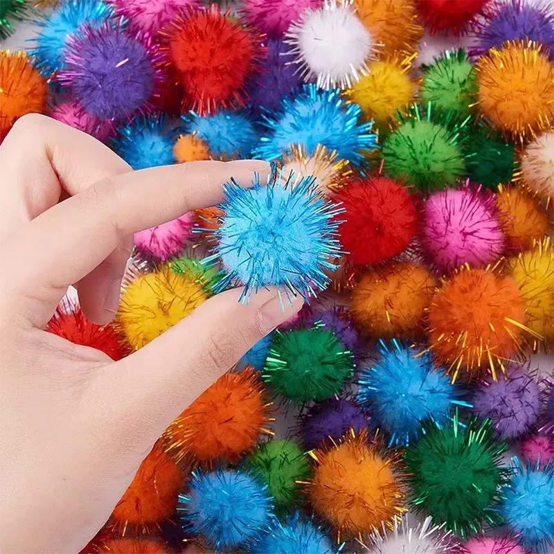 30-200Pcs Glitter Balls Pompom Furry Balls Christmas Pom Poms Kids DIY Pompones Craft Handmade Decoration Supplies
