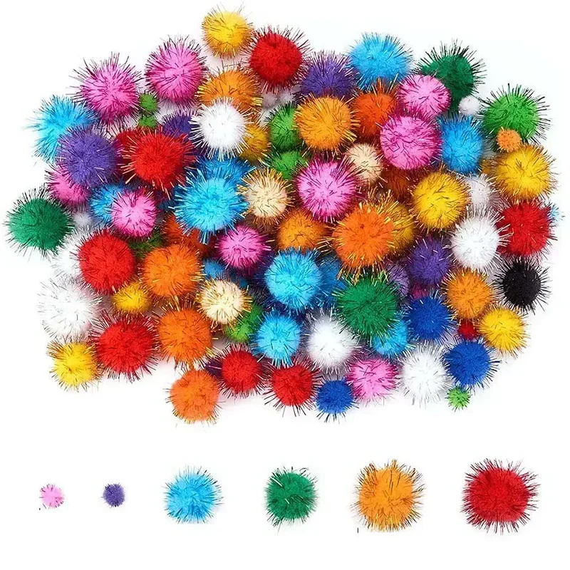 30-200Pcs Glitter Balls Pompom Furry Balls Christmas Pom Poms Kids DIY Pompones Craft Handmade Decoration Supplies