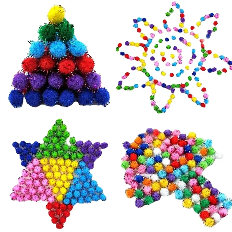 30-200Pcs Glitter Balls Pompom Furry Balls Christmas Pom Poms Kids DIY Pompones Craft Handmade Decoration Supplies