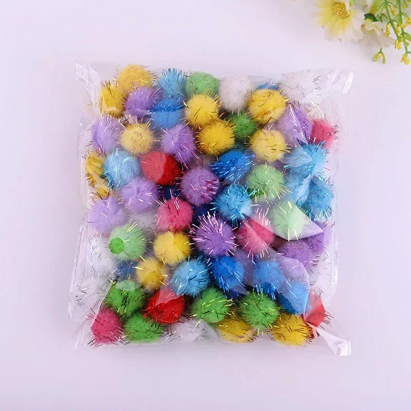 30-200Pcs Glitter Balls Pompom Furry Balls Christmas Pom Poms Kids DIY Pompones Craft Handmade Decoration Supplies