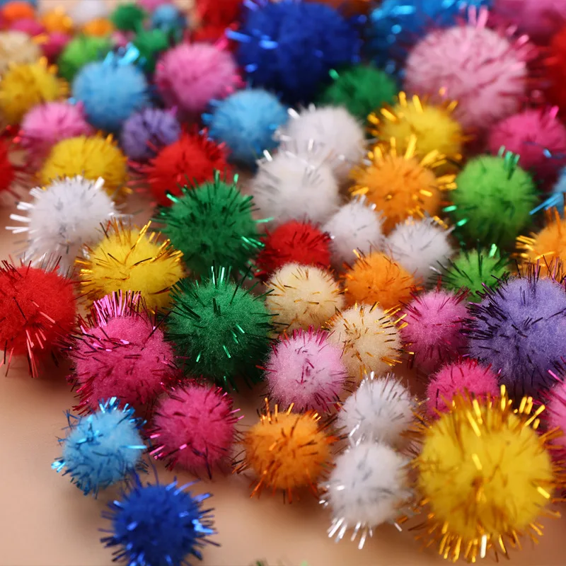 30-200Pcs Glitter Balls Pompom Furry Balls Christmas Pom Poms Kids DIY Pompones Craft Handmade Decoration Supplies