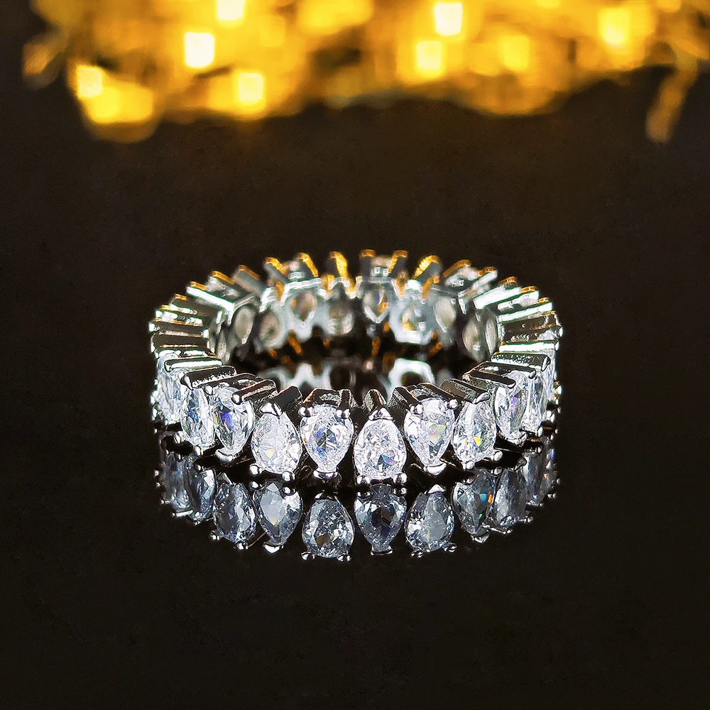 New Trendy Drainage Drip Silver Color Aesthetic Eternity Band Ring for Women Christmas Gift Jewelry Bulk Sell R7972