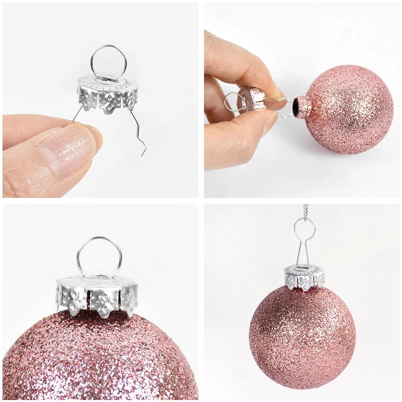 50/100Pcs Gold Silver Christmas Ball Caps Xmas Ball Metal Hangers Ornaments For Christmas Tree Home Decor New Year Navidad Gifts