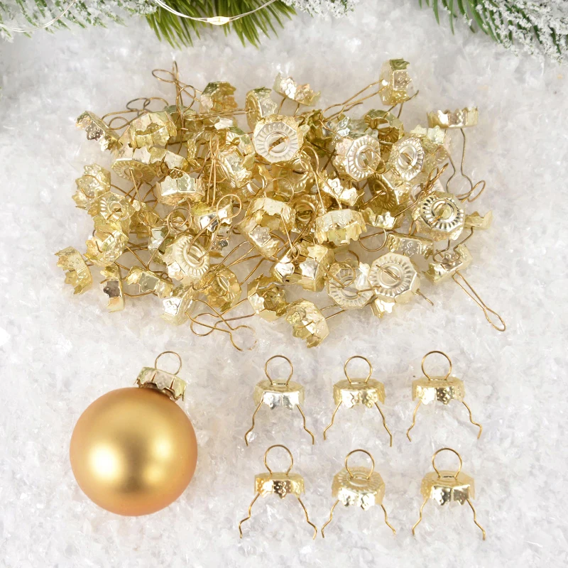 50/100Pcs Gold Silver Christmas Ball Caps Xmas Ball Metal Hangers Ornaments For Christmas Tree Home Decor New Year Navidad Gifts