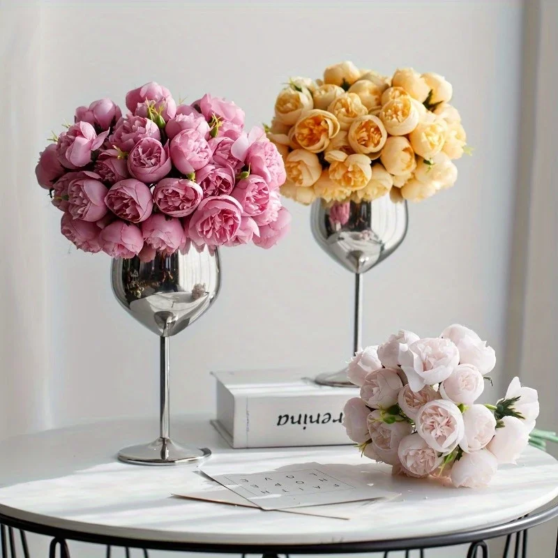 Artificial Peony Silk Flowers 27Heads Bridal Bouquet Wedding Christmas Decoration Flower Home Party Table Decoration Fake Flower