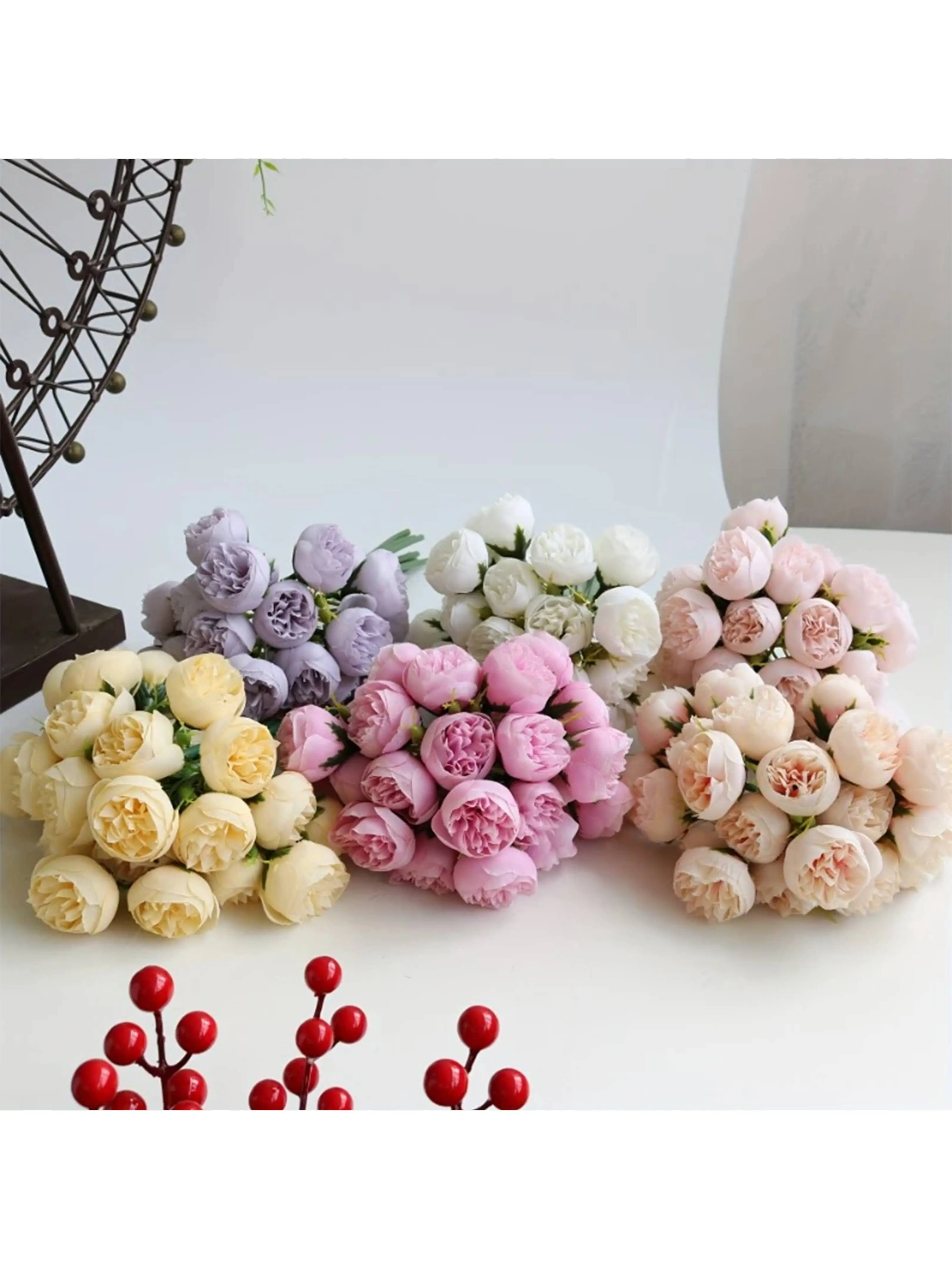 Artificial Peony Silk Flowers 27Heads Bridal Bouquet Wedding Christmas Decoration Flower Home Party Table Decoration Fake Flower