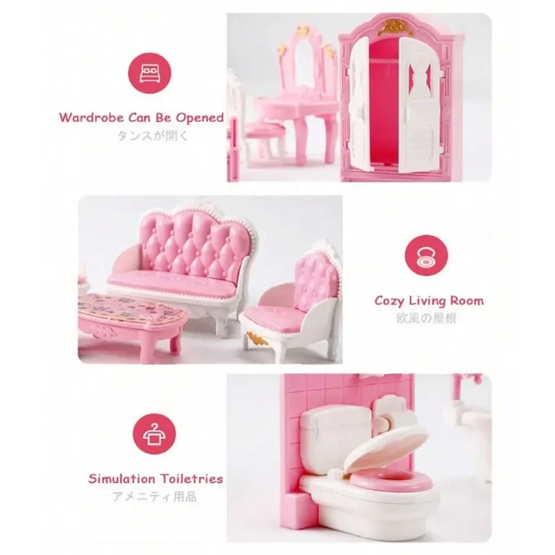 Children's Mini Doll House Accessories Pretend Play Toys Family Scene Bedroom Kitchen Birthday Christmas Children's Gift