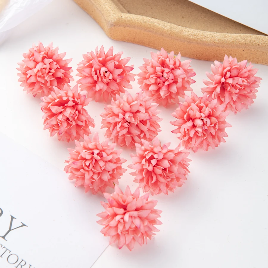 10/50Pcs Pink Silk Carnation Artificial Flowers Scrapbook Bridal Accessories Diy Wedding Rose Arch Christmas Wreaths Home Decor