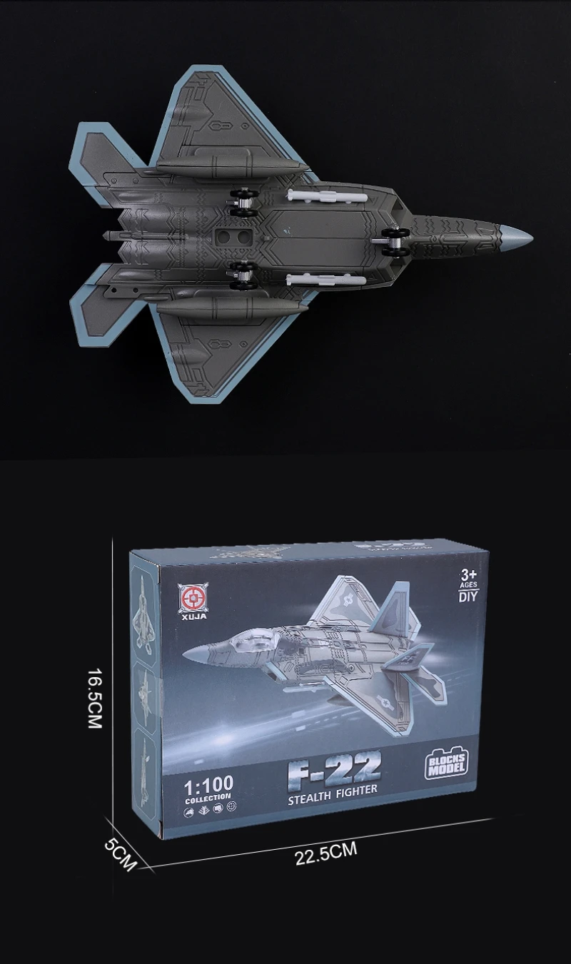 1/100 US F-22 Raptor Stealth Fighter Model Creative Military Series Building Blocks DIY Decor Assembled Toys For Christmas Gifts