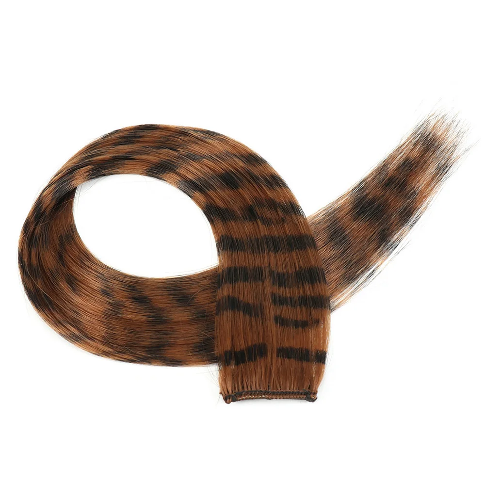 Christmas Stripe Printed Clip in Hair Extensions Synthetic Straight Hair Highlights Colorful 18 Inches Wig Hairpieces Girls