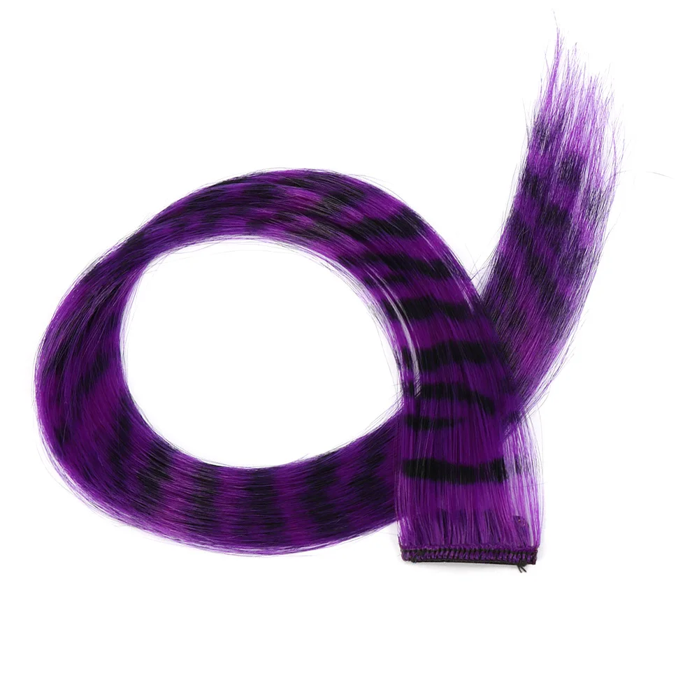Christmas Stripe Printed Clip in Hair Extensions Synthetic Straight Hair Highlights Colorful 18 Inches Wig Hairpieces Girls