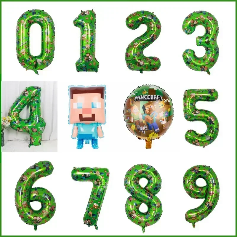 Minecrafte Birthday Party Decoration Aluminum Film Latex Balloon Home Party Decoration Supplies Halloween Christmas Decoration