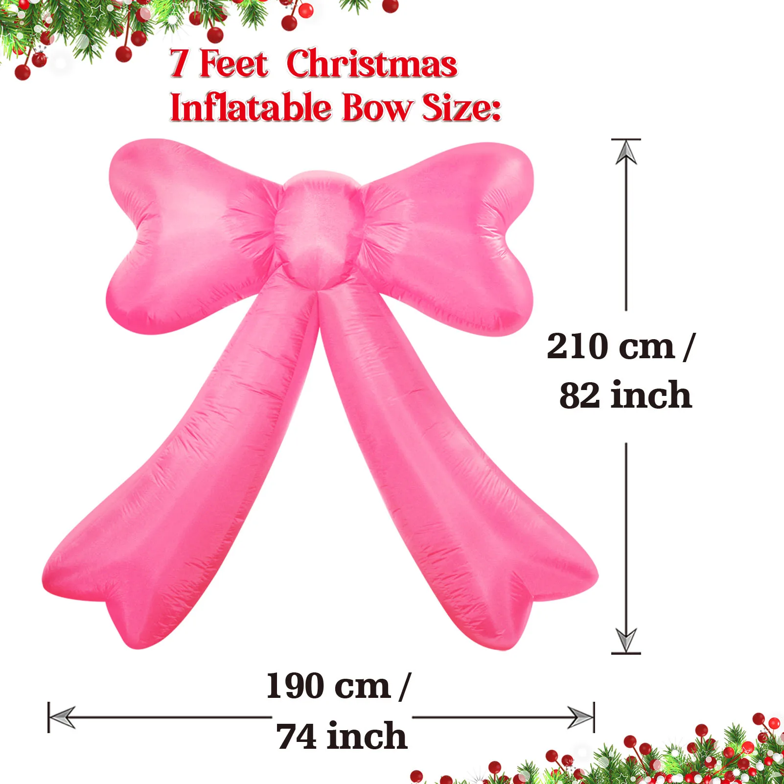 2.1m Christmas Cute Inflatable Bow LED Lighted Blow Up Outdoor Yard Lawn Decoration for Home Garden Winter Holiday Party Decor