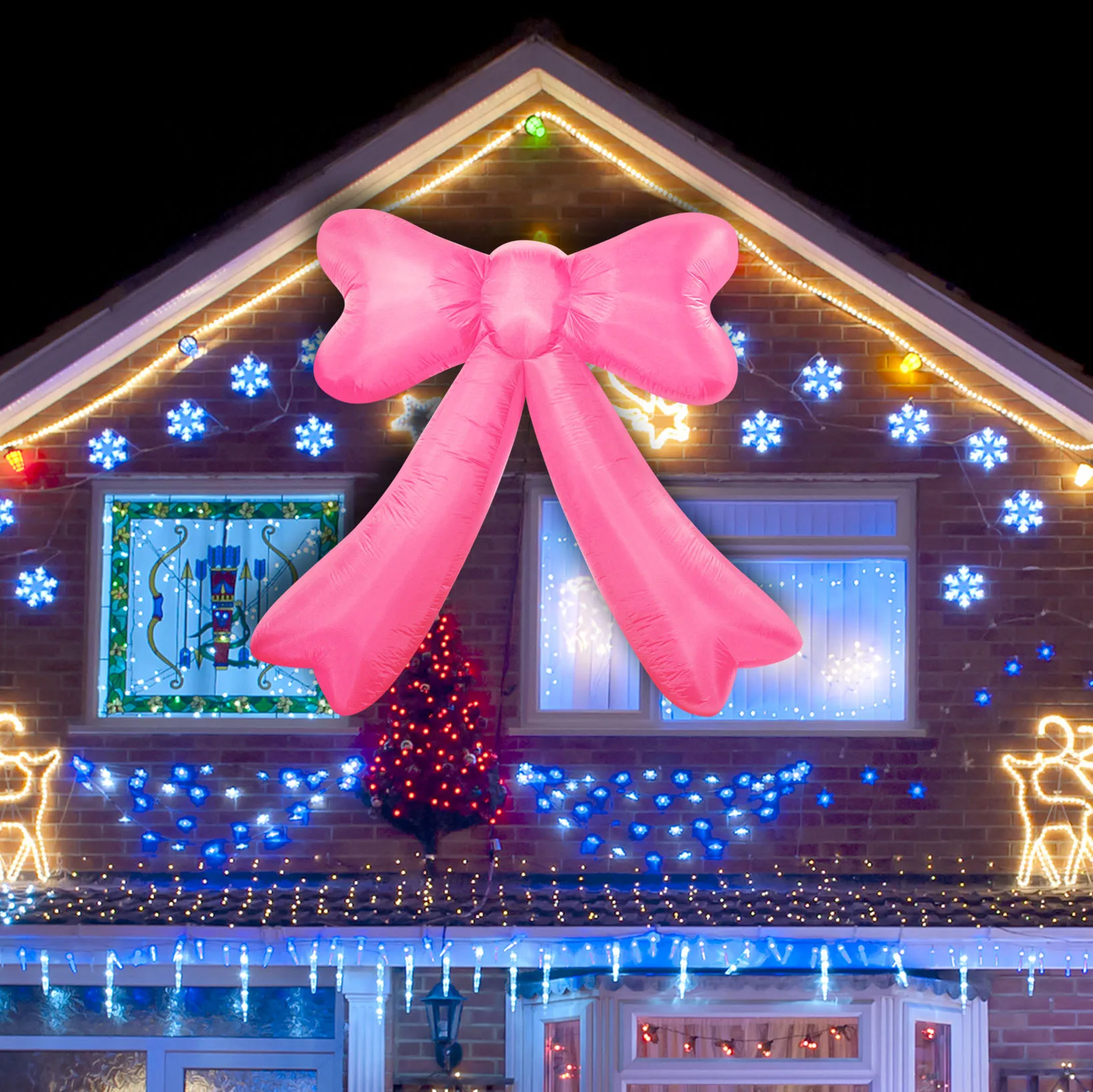 2.1m Christmas Cute Inflatable Bow LED Lighted Blow Up Outdoor Yard Lawn Decoration for Home Garden Winter Holiday Party Decor