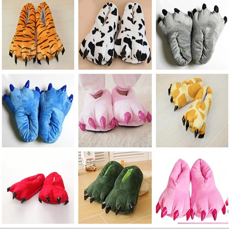 Winter Warm Soft Indoor Floor Slippers Women Men Shoes Paw Funny Animal Christmas Monster Dinosaur Claw Plush Home Random Lining
