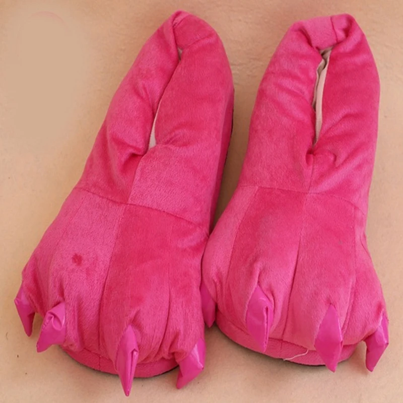Winter Warm Soft Indoor Floor Slippers Women Men Shoes Paw Funny Animal Christmas Monster Dinosaur Claw Plush Home Random Lining