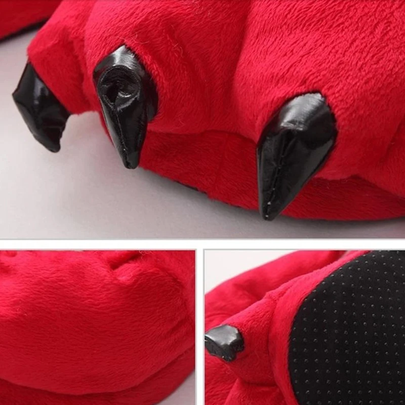 Winter Warm Soft Indoor Floor Slippers Women Men Shoes Paw Funny Animal Christmas Monster Dinosaur Claw Plush Home Random Lining