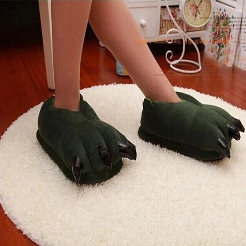 Winter Warm Soft Indoor Floor Slippers Women Men Shoes Paw Funny Animal Christmas Monster Dinosaur Claw Plush Home Random Lining