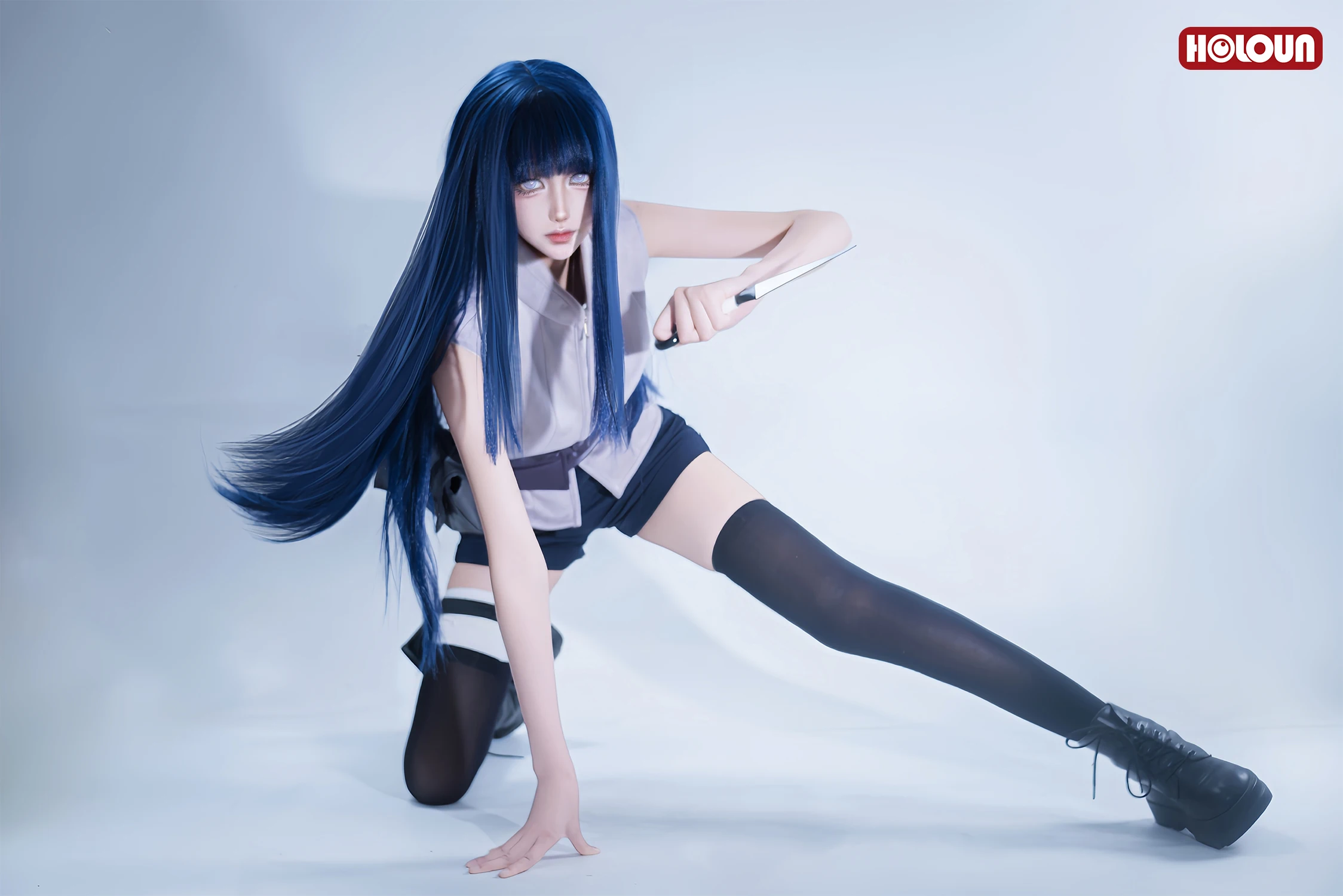 HOLOUN Anime Hyuga Hinata Cosplay Costume Wig Top Shorts Waist Bag Christmas Gift