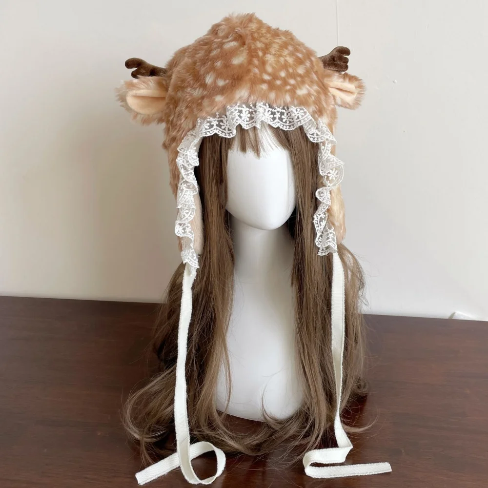 Japanese Furry Bunker Hats Christmas Socks Warm Ear Protection Xmas Deer Hat Plush Reindeer Furry Thicken Leg Warmers