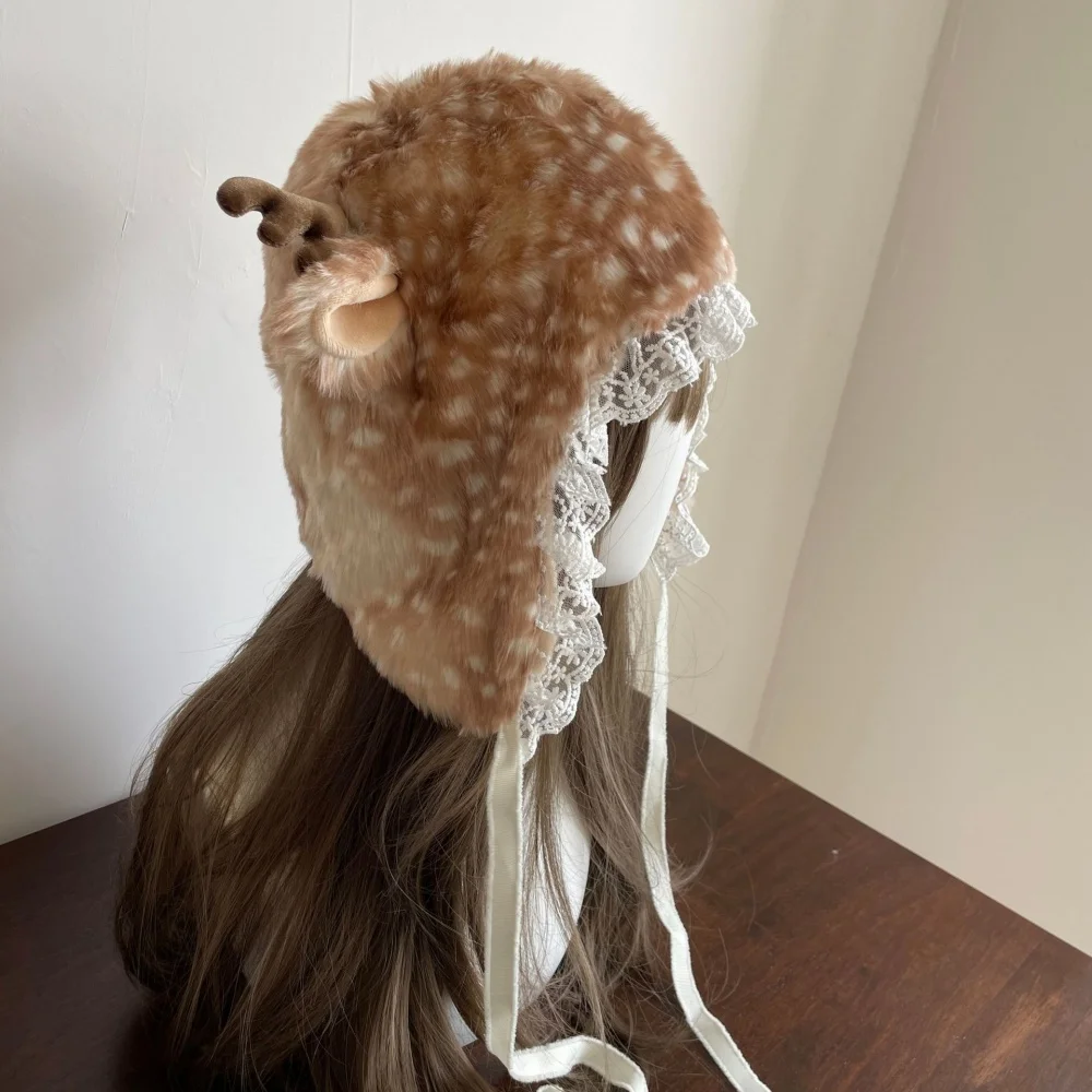 Japanese Furry Bunker Hats Christmas Socks Warm Ear Protection Xmas Deer Hat Plush Reindeer Furry Thicken Leg Warmers