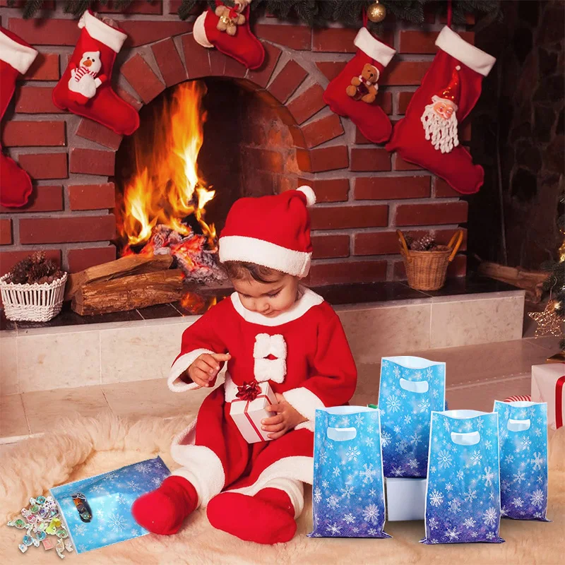 20/50pcs Snowflake Party Candy Gift Bags Christmas Cookie Snack Packaging Bag Kids Birthday Party Supplies New Year Decoration