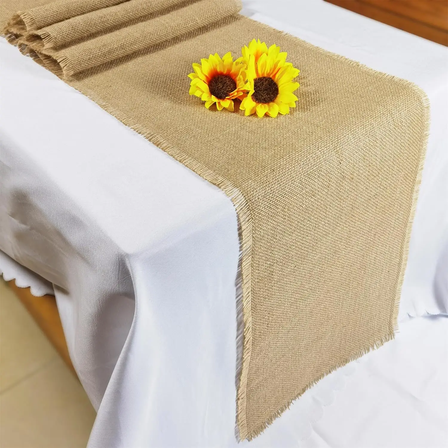 Natural Jute Burlap Table Runner Farmhouse Jute Fabric Chair Sashes Placemat Thanksgiving Rustic for Dining Christmas Home Decor