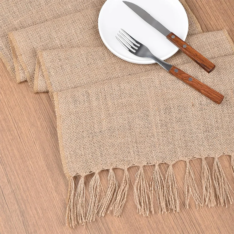 Natural Jute Burlap Table Runner Farmhouse Jute Fabric Chair Sashes Placemat Thanksgiving Rustic for Dining Christmas Home Decor
