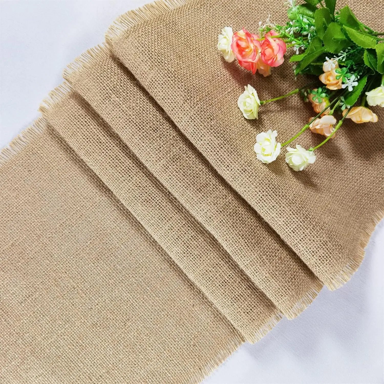 Natural Jute Burlap Table Runner Farmhouse Jute Fabric Chair Sashes Placemat Thanksgiving Rustic for Dining Christmas Home Decor