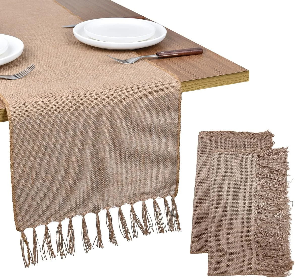 Natural Jute Burlap Table Runner Farmhouse Jute Fabric Chair Sashes Placemat Thanksgiving Rustic for Dining Christmas Home Decor