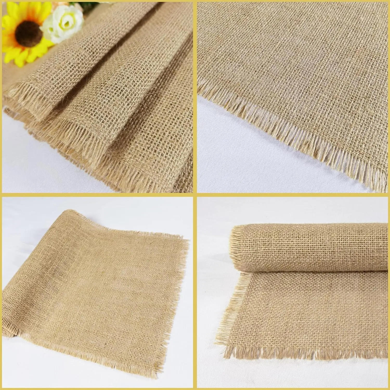Natural Jute Burlap Table Runner Farmhouse Jute Fabric Chair Sashes Placemat Thanksgiving Rustic for Dining Christmas Home Decor