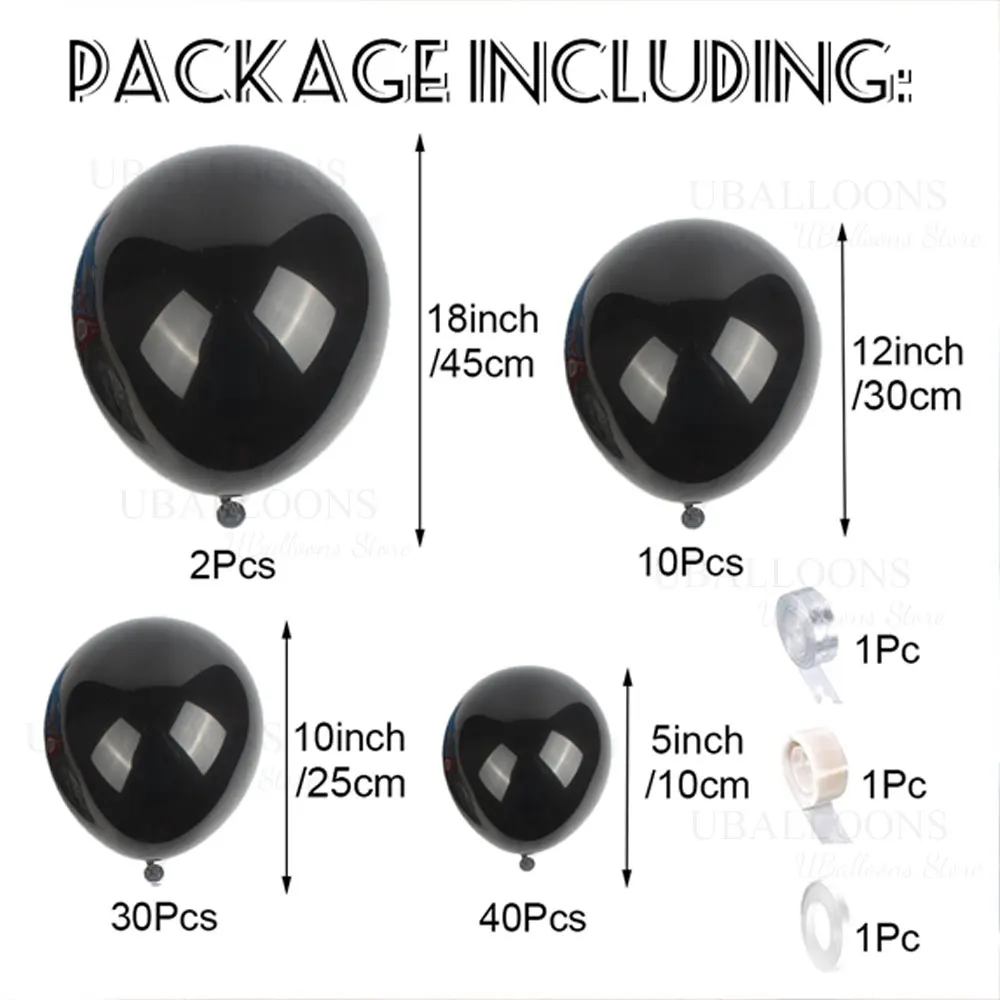 Black Balloons Garland Arch 5/10/12/18inch Dark Black Helium Latex Balloons for Birthday Halloween Christmas New Year Prom Decor