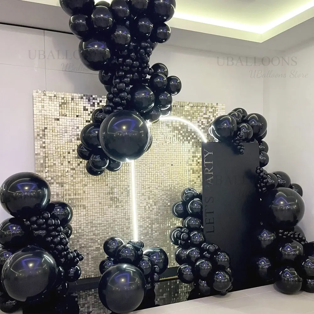 Black Balloons Garland Arch 5/10/12/18inch Dark Black Helium Latex Balloons for Birthday Halloween Christmas New Year Prom Decor