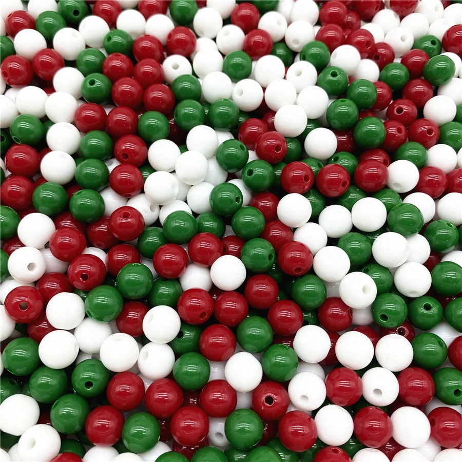 4/6/8/10mm Red Green White Christmas Color Acrylic Round Beads For Jewelry Making DIY Necklace Bracelet Earrings Charms Supplies
