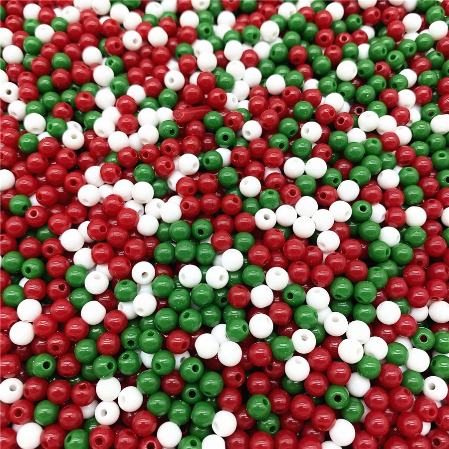 4/6/8/10mm Red Green White Christmas Color Acrylic Round Beads For Jewelry Making DIY Necklace Bracelet Earrings Charms Supplies