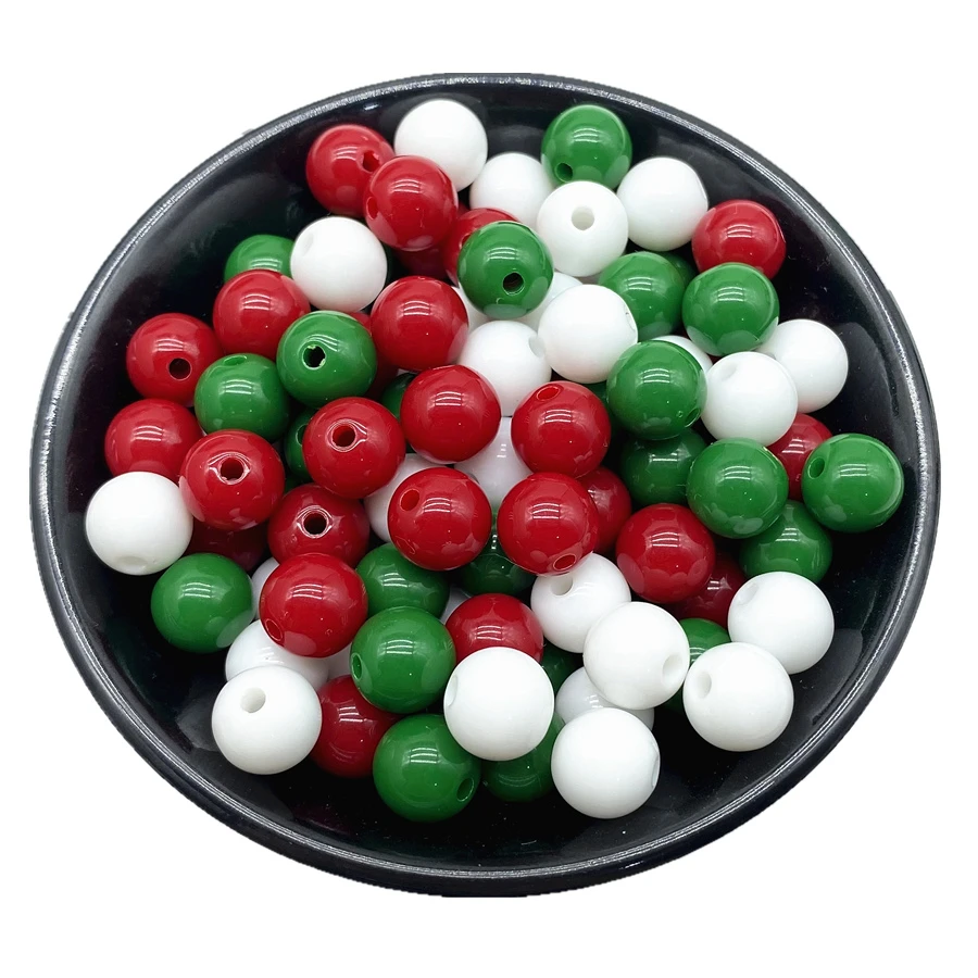 4/6/8/10mm Red Green White Christmas Color Acrylic Round Beads For Jewelry Making DIY Necklace Bracelet Earrings Charms Supplies