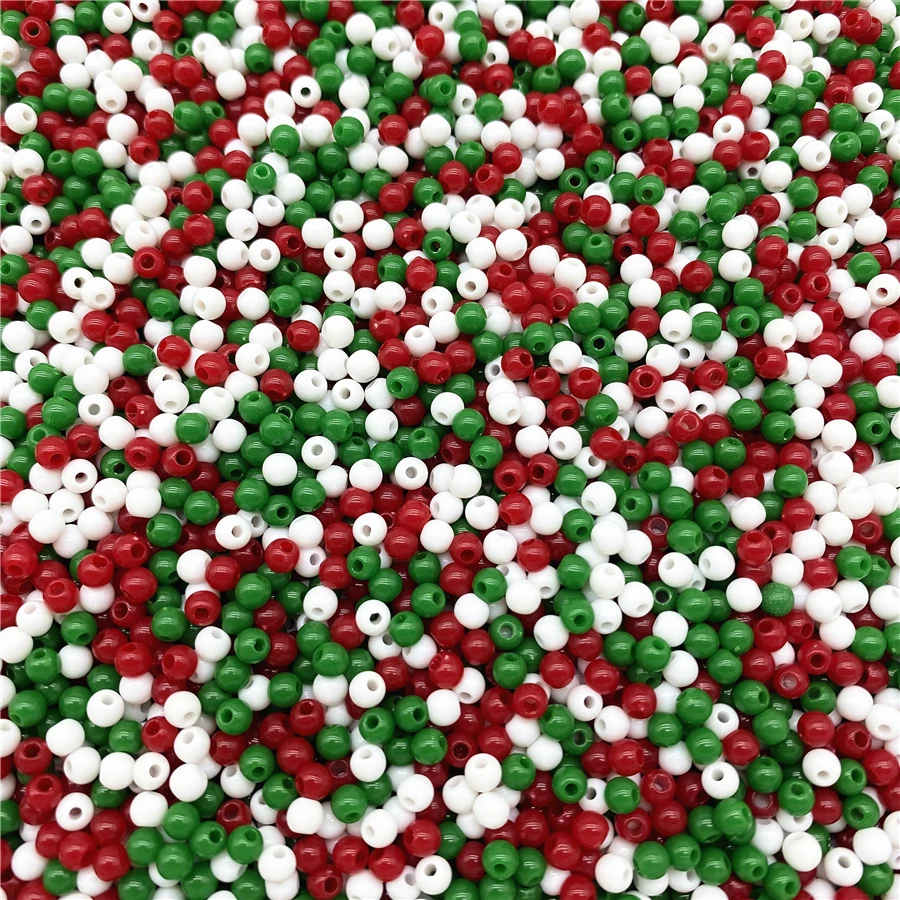 4/6/8/10mm Red Green White Christmas Color Acrylic Round Beads For Jewelry Making DIY Necklace Bracelet Earrings Charms Supplies