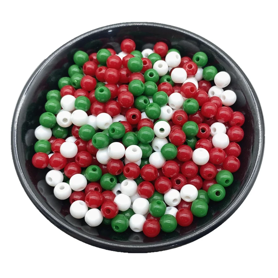 4/6/8/10mm Red Green White Christmas Color Acrylic Round Beads For Jewelry Making DIY Necklace Bracelet Earrings Charms Supplies