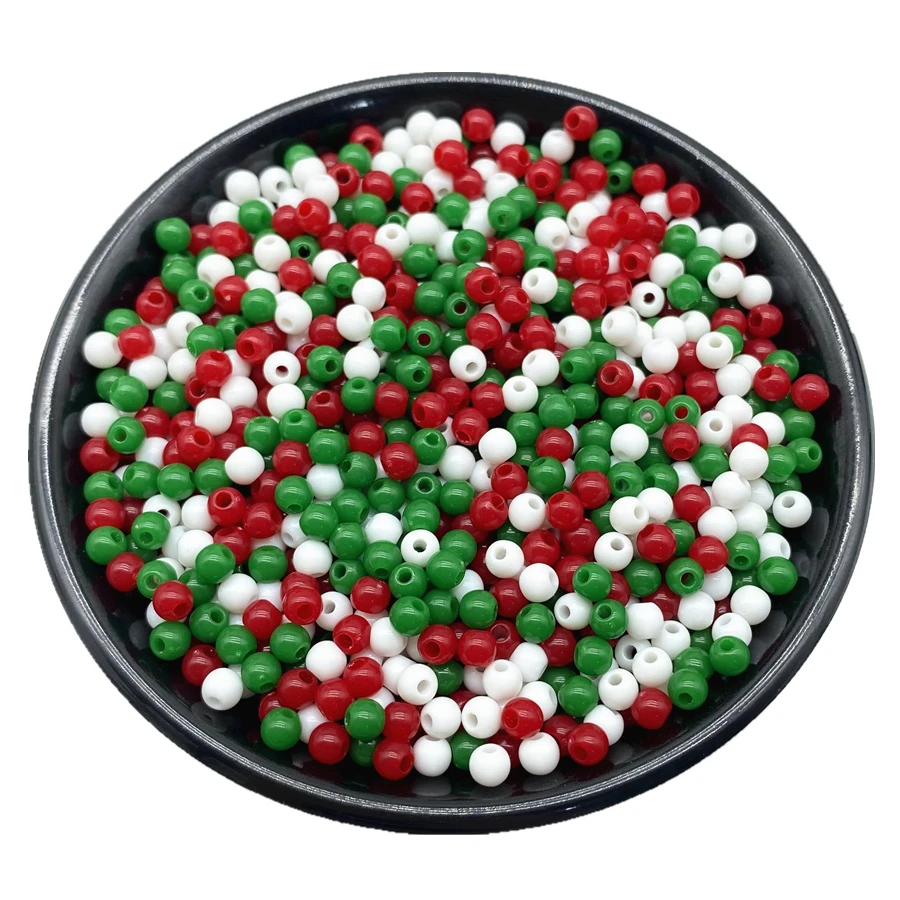 4/6/8/10mm Red Green White Christmas Color Acrylic Round Beads For Jewelry Making DIY Necklace Bracelet Earrings Charms Supplies