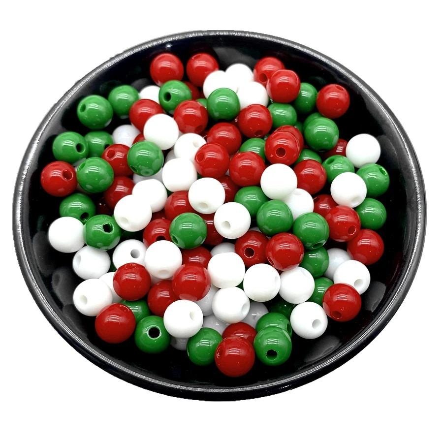 4/6/8/10mm Red Green White Christmas Color Acrylic Round Beads For Jewelry Making DIY Necklace Bracelet Earrings Charms Supplies