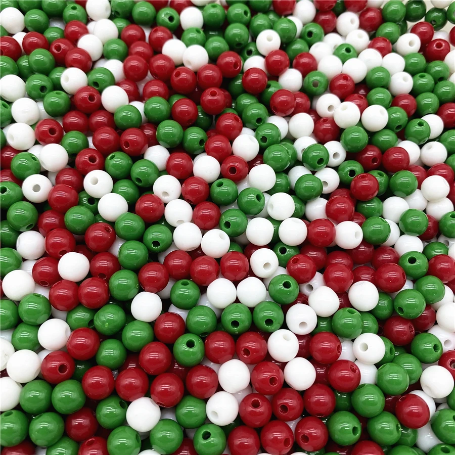 4/6/8/10mm Red Green White Christmas Color Acrylic Round Beads For Jewelry Making DIY Necklace Bracelet Earrings Charms Supplies